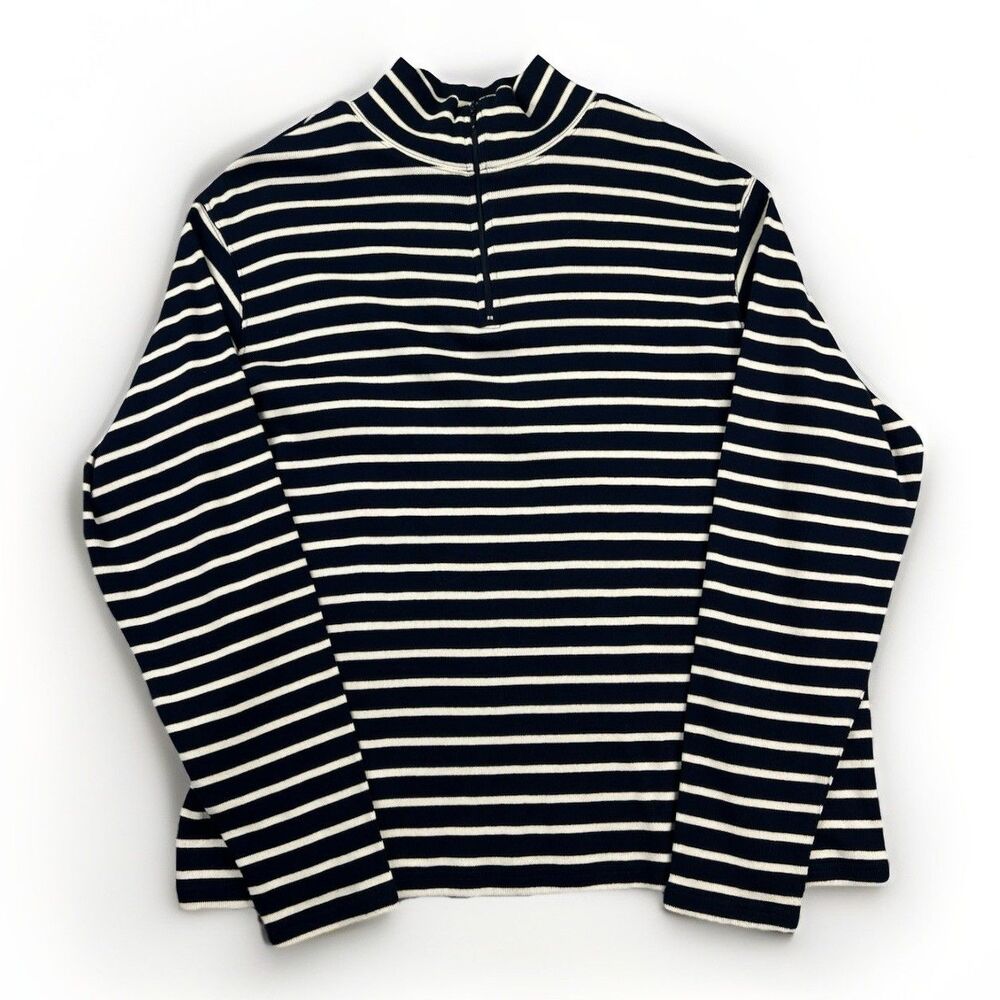 Bite Me Live Bait‎ Co Men’s XL 1/4 Zip Pullover Navy White Stripe Cotton Fishing